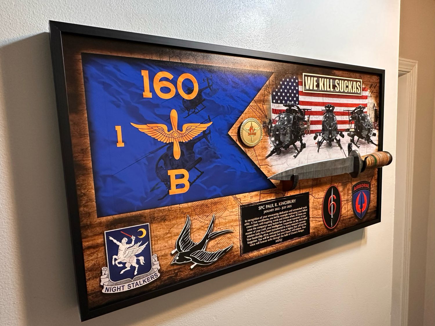 B Co 1-160th Guidon and Dagger Plaque - 28.25"x15.25"