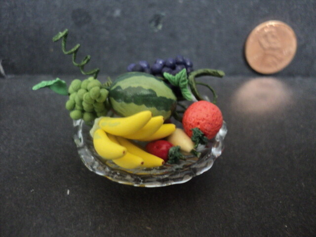 DOLLHOUSE FRUIT W/ GLASS BOWL