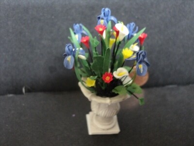 DOLLHOUSE FLOWERS IN GRAY PLANTER-A1689