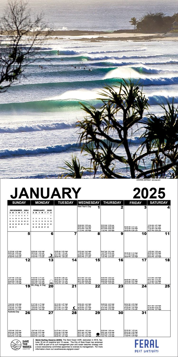 GLOBAL SURF 2025 SOUTHERN CALIFORNIA TIDE CALENDAR