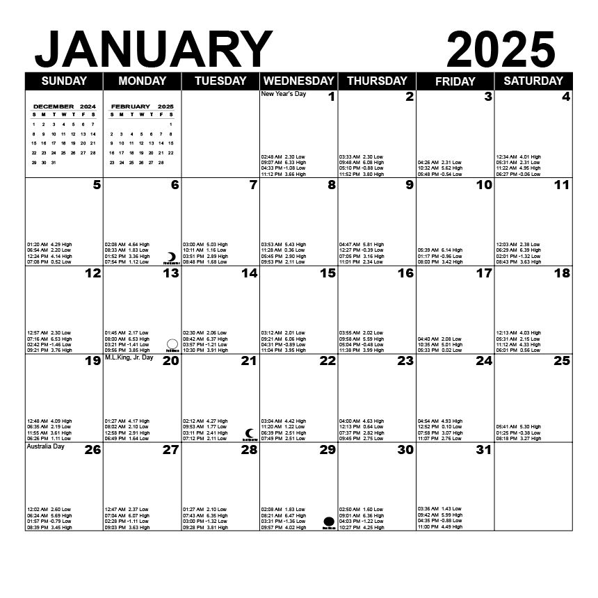 ENCINITAS TIDE 2025 CALENDAR