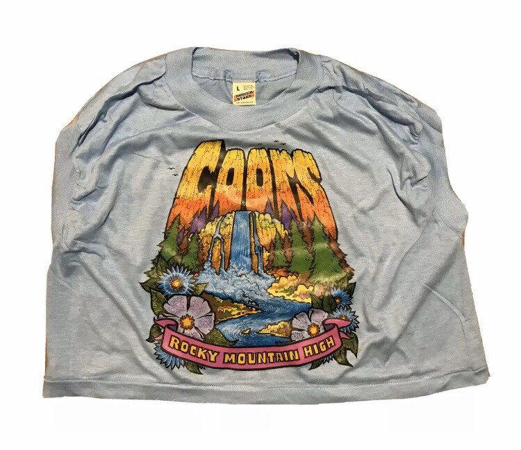 Deadstock Blue Screen Stars Cropped Shirt W/ Vintage Coors Beer 70s Transfer Large