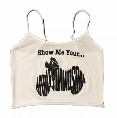 Show Me Your Harley Davidson White Jersey Cropped Tank Top