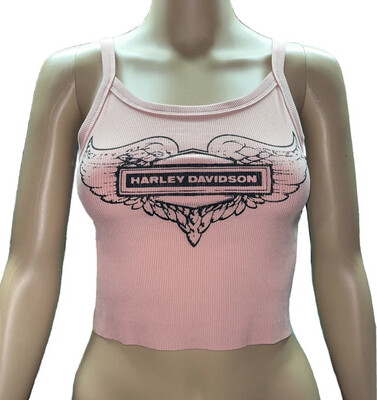 Pink Ribbed Cropped Tank Top With 80sStyle Print