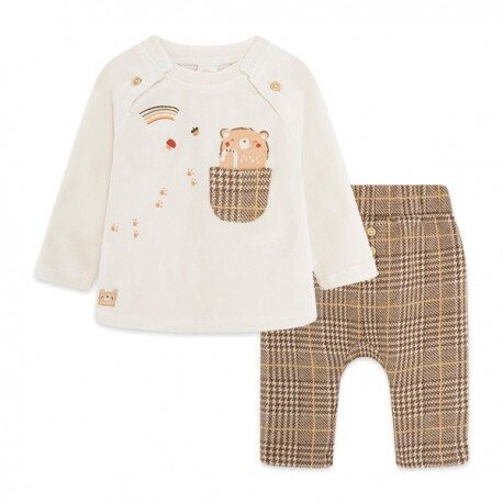 CAMISETA PUNTO Y PANTALÓN FELPA CUADROS NIÑO MARRÓN BROWNIE BEARS