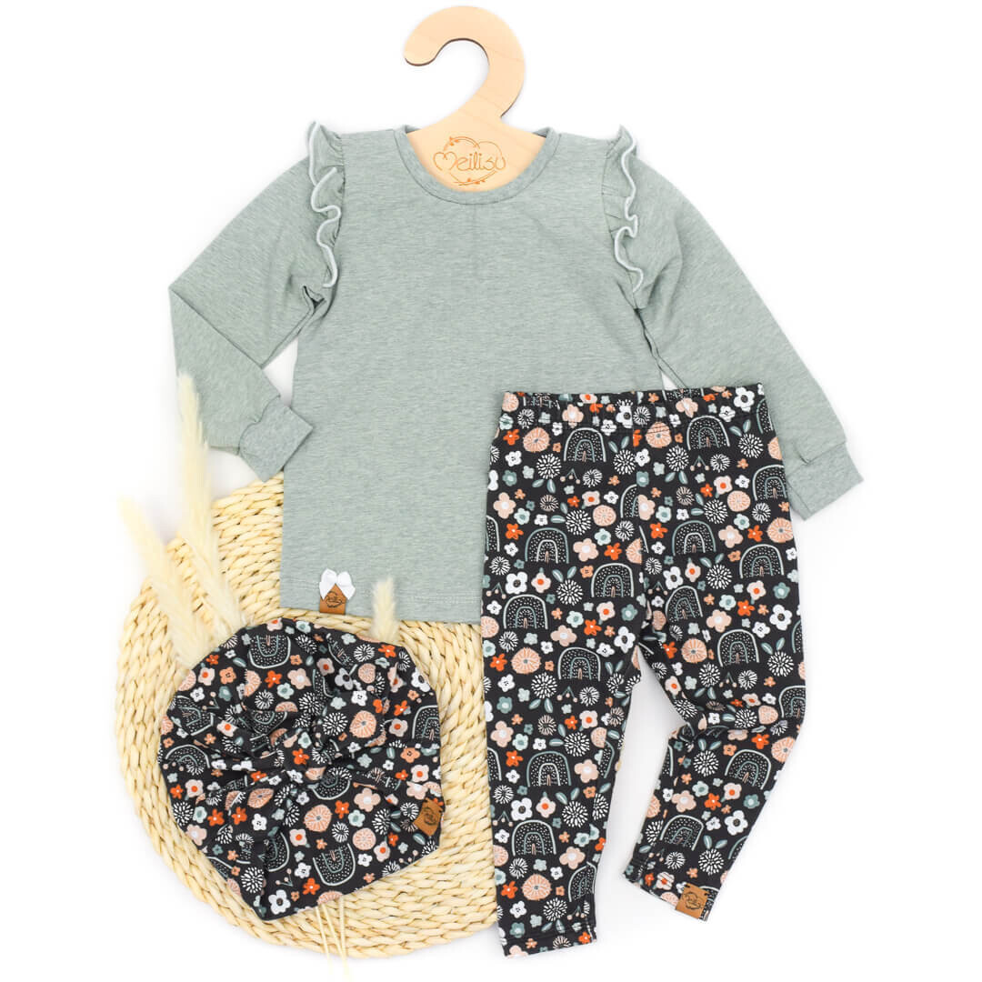 Set | blumiger Regenbogen | Shirt & Leggings & Turbanmütze
