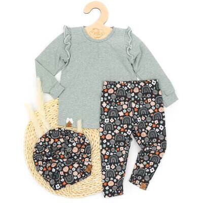 Set | blumiger Regenbogen | Shirt & Leggings & Turbanmütze