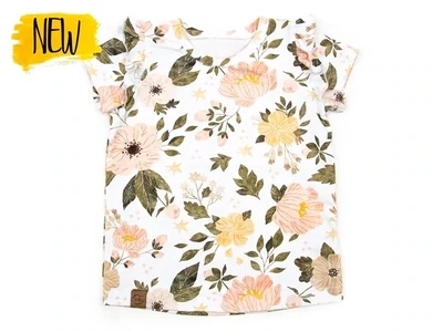 T-Shirt mit Rüschen | Aquarellblumen