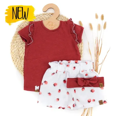 Set | Erdbeere | Rüschenshirt & Paperbag Shorts & Haarband