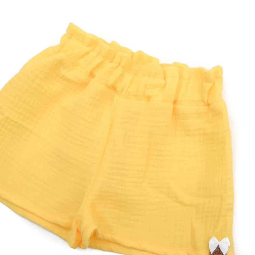 Paperbag Shorts | Musselin | pastellgelb