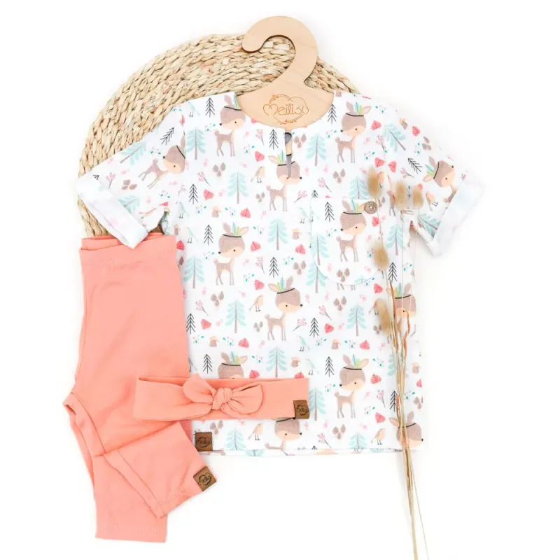 Set | Reh & Rotkehlchen | Musselinshirt & Leggings & Haarband