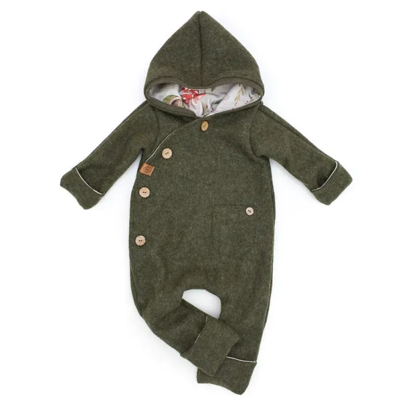 Walkoverall Wollwalk Anzug Baby Kinder khaki grün