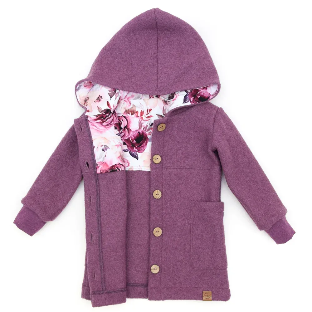 Walkmantel Wollwalk Mantel Mädchen Jungs Kinder Meilisu beere lila