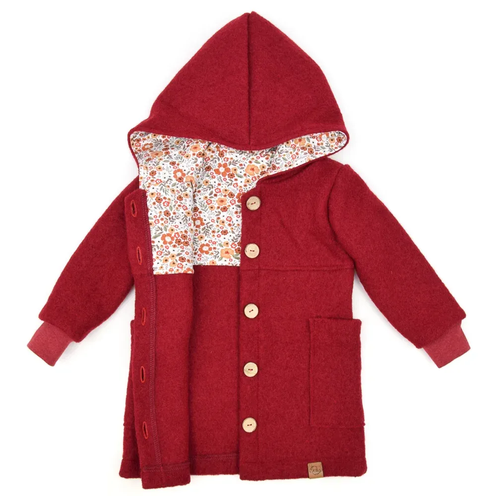 Walkmantel Wollwalk Mantel Mädchen Kinder Jungs Meilisu dunkelrot