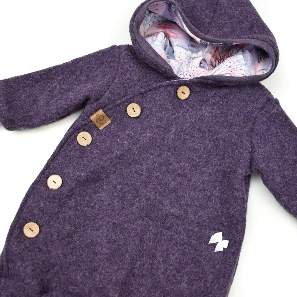 Walkoverall Wollwalk Anzug Baby Kinder aubergine lila violet