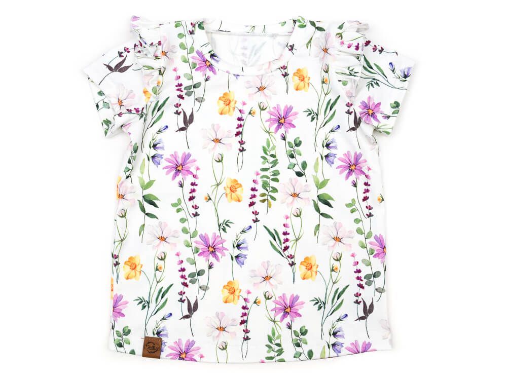 T-Shirt mit Rüschen | Purple Flowers | Gr. 74/80