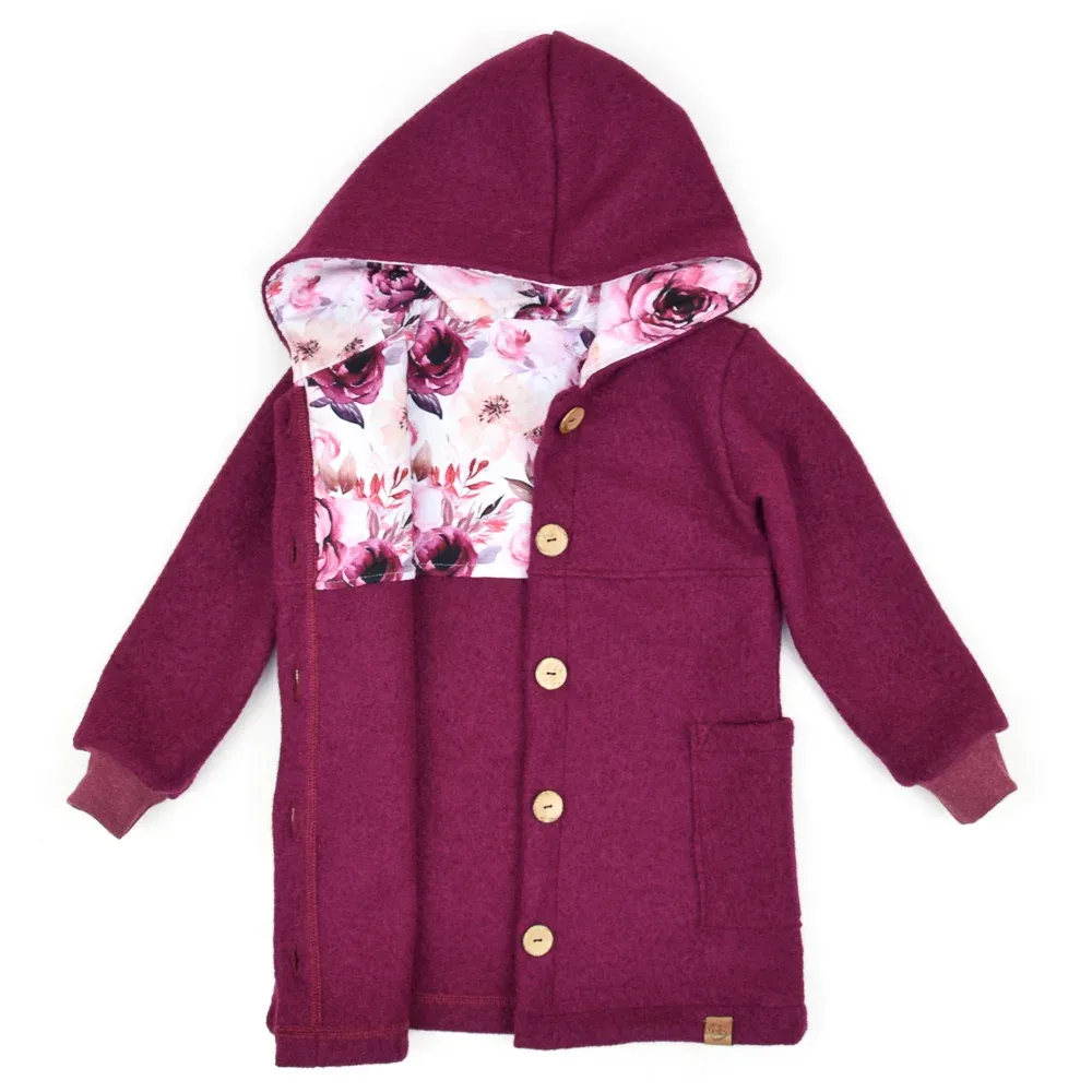 Walkmantel Wollwalk Mantel Mädchen Kinder Jungs Meilisu brombeer weinrot