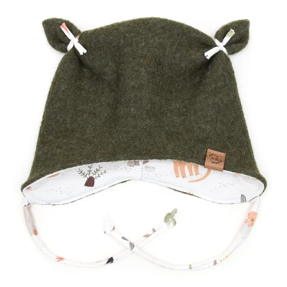 Walkmütze mit Ohren | khaki meliert | Gr. 45-47 cm