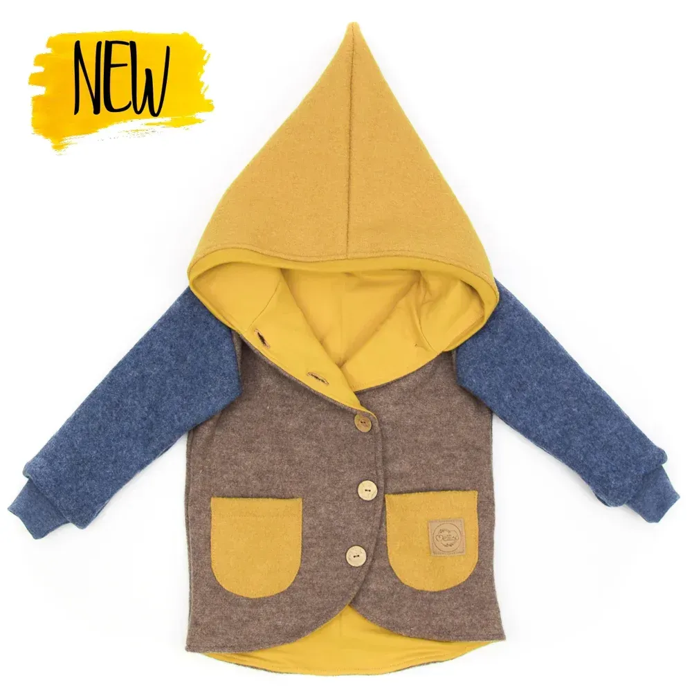 Walkjacke Baby Kinder Color Blocking braun gelb