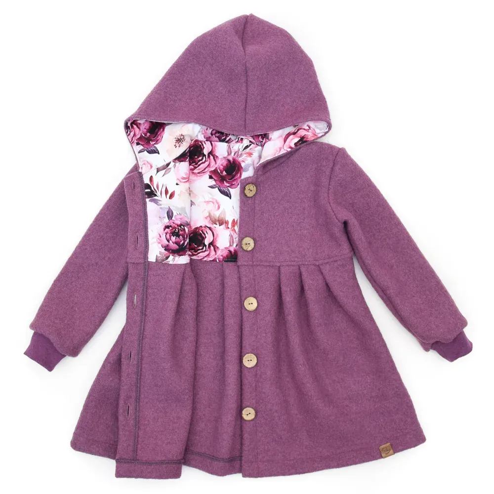 Walkmantel Wollwalk Mantel kinder Mädchen beere lila Meilisu