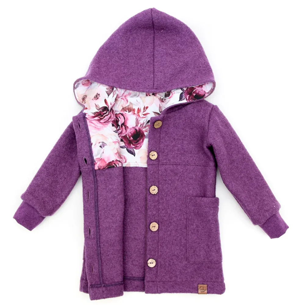 Walkmantel Wollwalk Mantel kinder beere meliert lila Meilisu