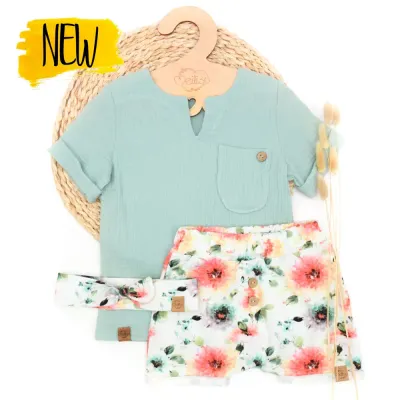 Set | Tropical Flowers | Musselinshirt & Shorts & Haarband