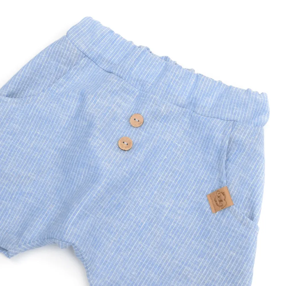 Shorts | Leinen | hellblau Nadelstreifen