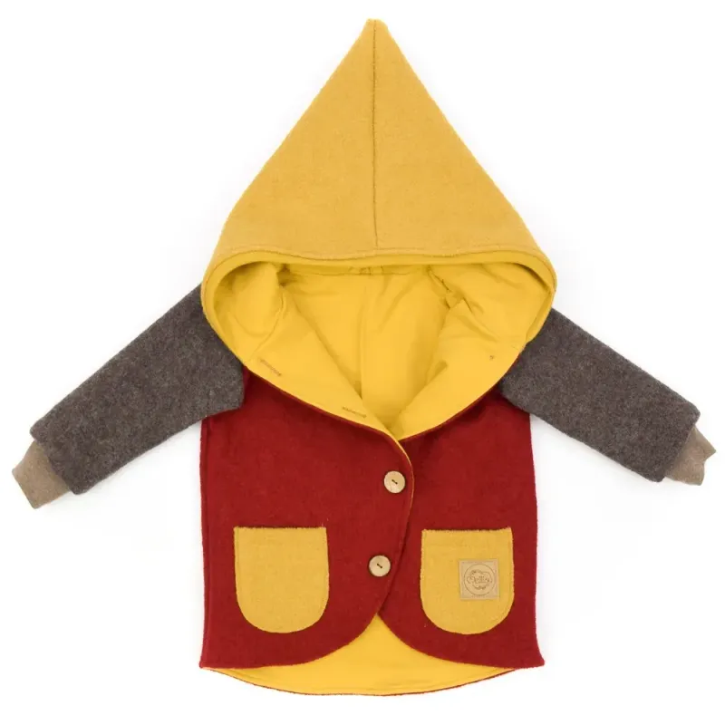 Walkjacke | Color Blocking | dunkelrot - gelb| Größe 86/92