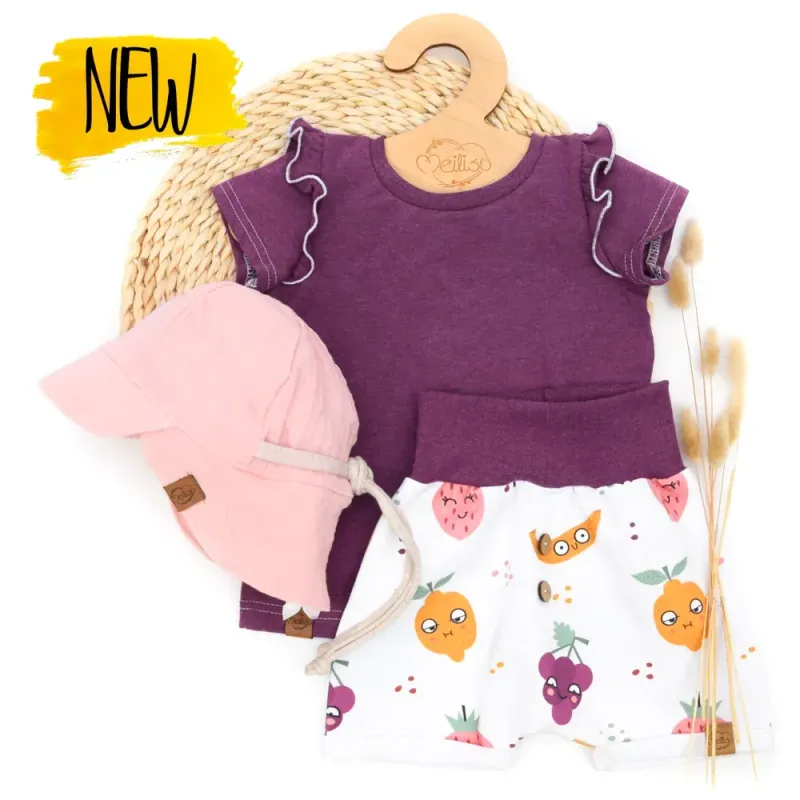 Set | Happy Fruits | Rüschen Shirt & Shorts & Sonnenhut
