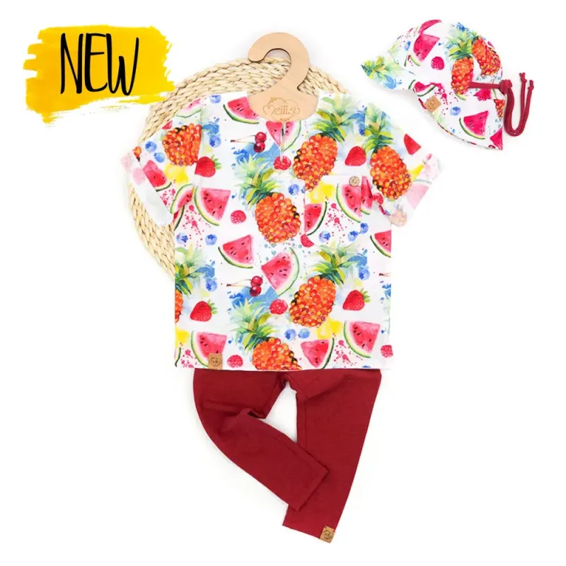 Set | Sommerfrüchte | Musselinshirt & Leggings & Sonnenhut