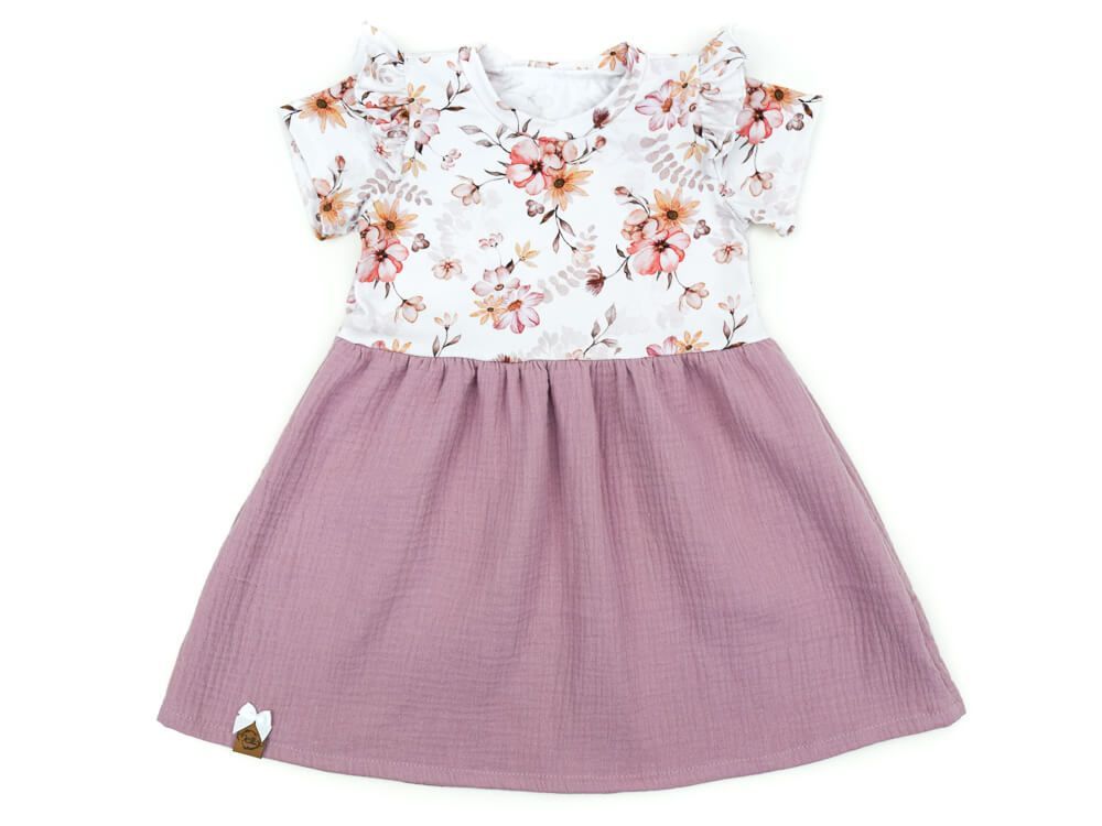 Kleid | Musselin | sepia Flowers | Gr. 98/104