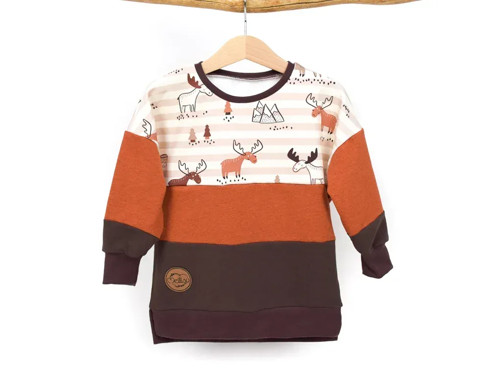 Oversized Pullover | Elch Emil terra dunkelbraun| Größe 110/116