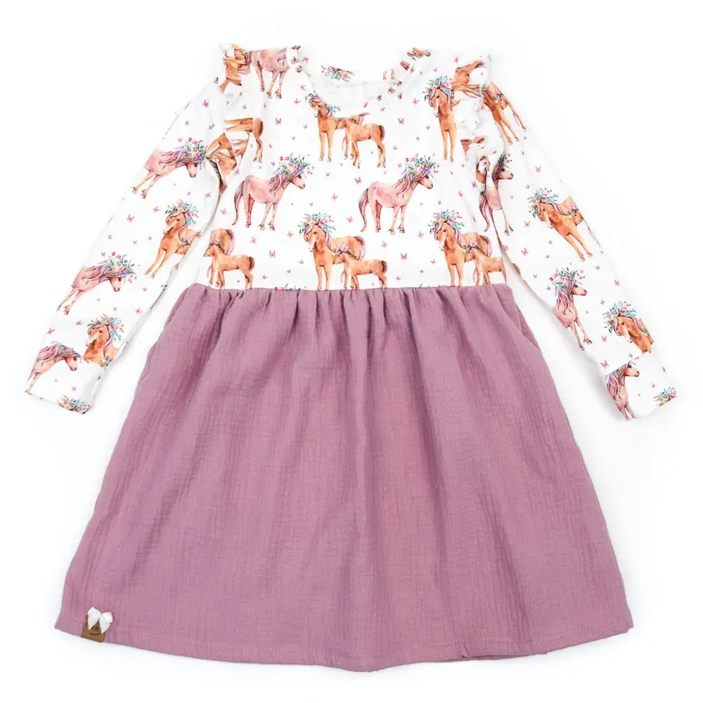 Kleid | Pferd mit Blumenkranz | puderrosa | Gr. 104/110