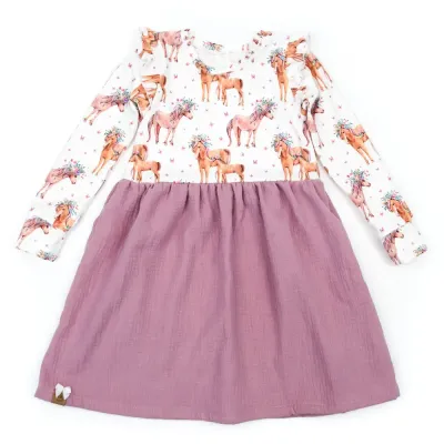 Kleid | Pferd mit Blumenkranz | puderrosa | Gr. 104/110
