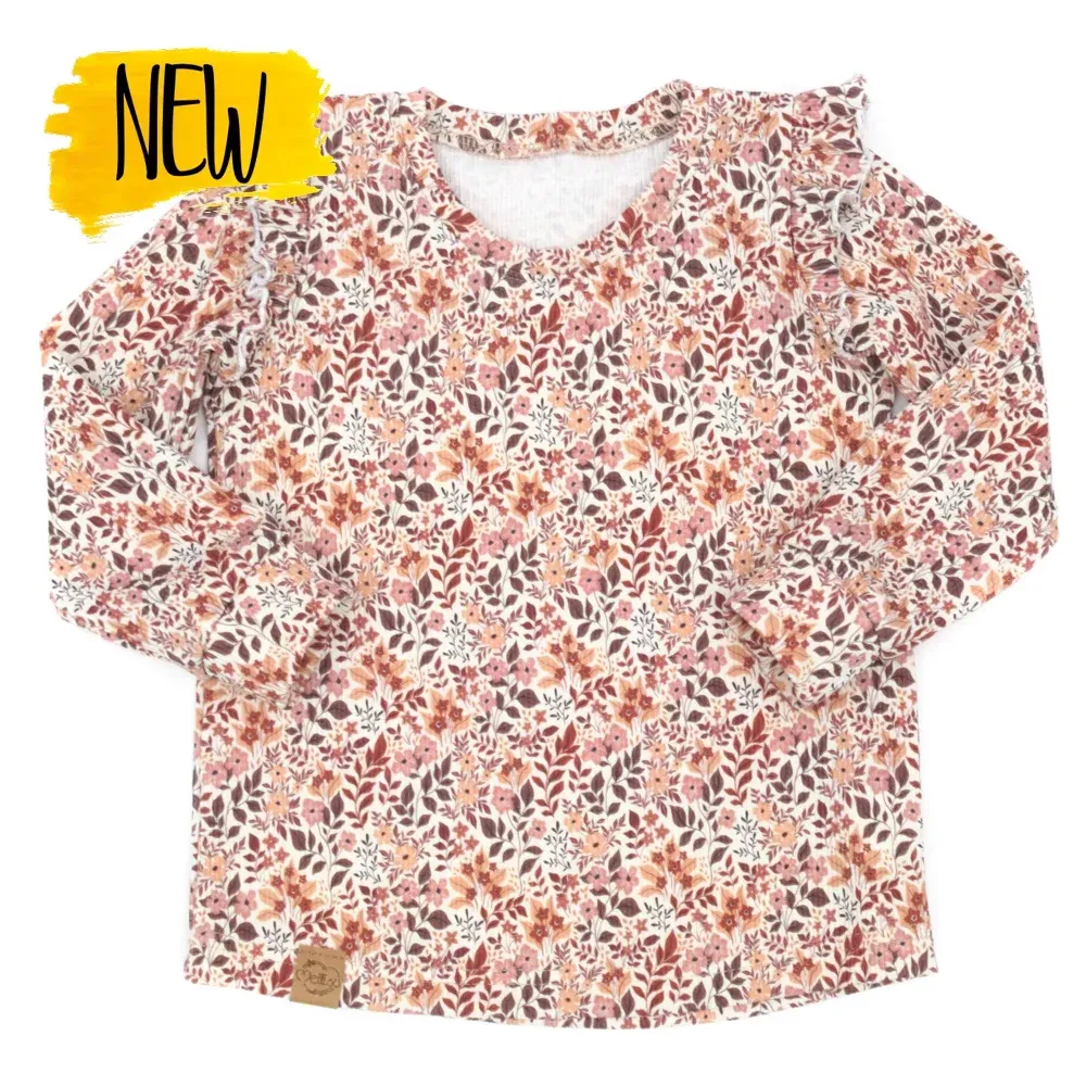 Langarmshirt mit Rüschen | Rippjersey Blättertanz