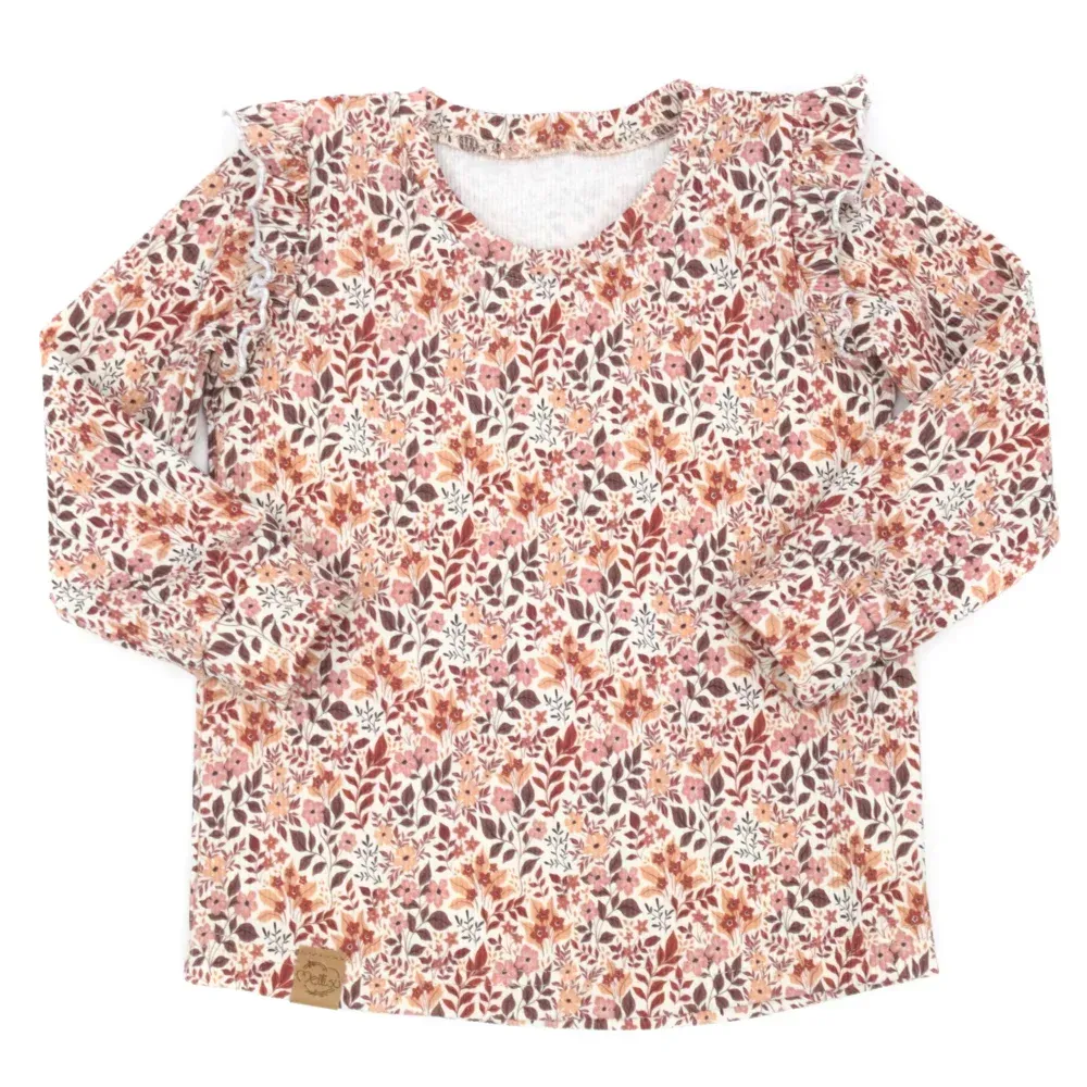 Langarmshirt mit Rüschen | Rippjersey Blättertanz | Gr. 86/92 Langarmshirt mit Rüschen | Rippjersey Blättertanz | Gr. 86/92