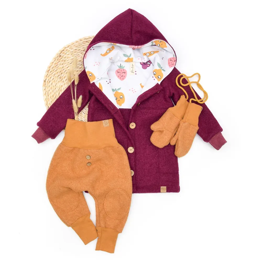 Walkmantel Wollwalk Mantel Mädchen Kinder Jungs Meilisu brombeer weinrot