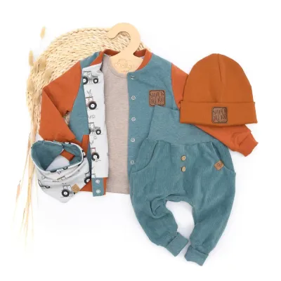 Set | Traktorfahrt | Collegejacke & Pumphose & Shirt & Halstuch & Mütze