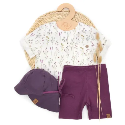Set | Lavendelblüte | Musselinshirt & Radler Leggings & Sonnenhut