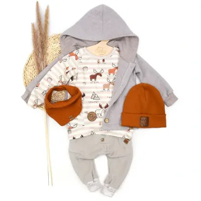 Set | Elch Emil | Fleecejacke & Pullover & Pumphose & Hipster Mütze & Halstuch