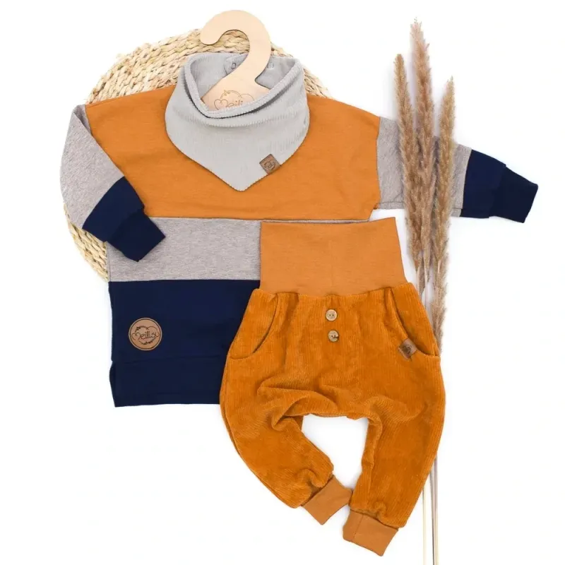 Set | Cord senfgelb | Pullover & Halstuch & Pumphose