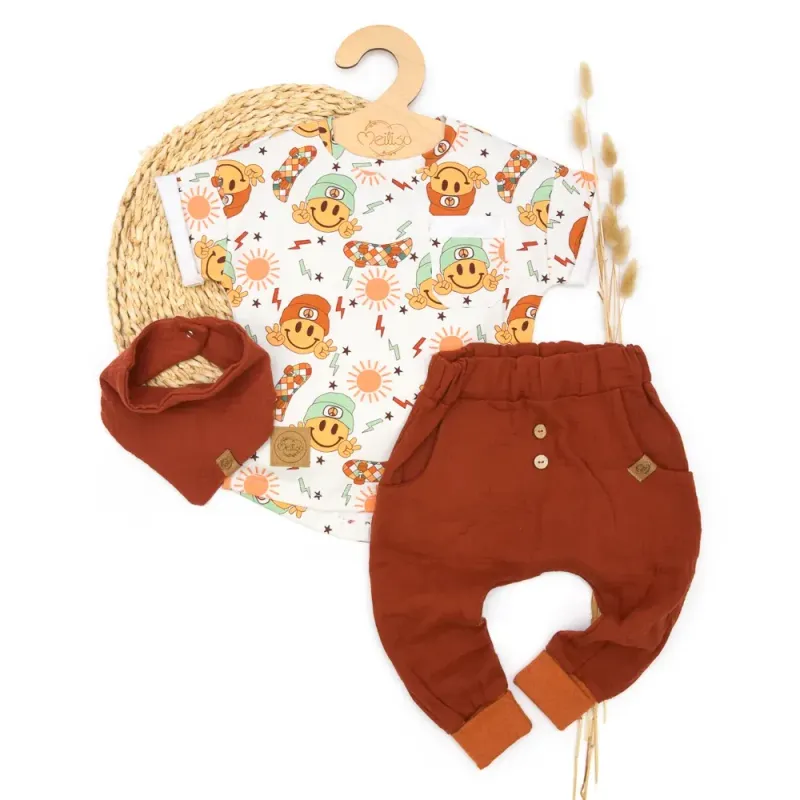 Set | Cool Smiley | Musselin | Shirt & Pumphose & Halstuch