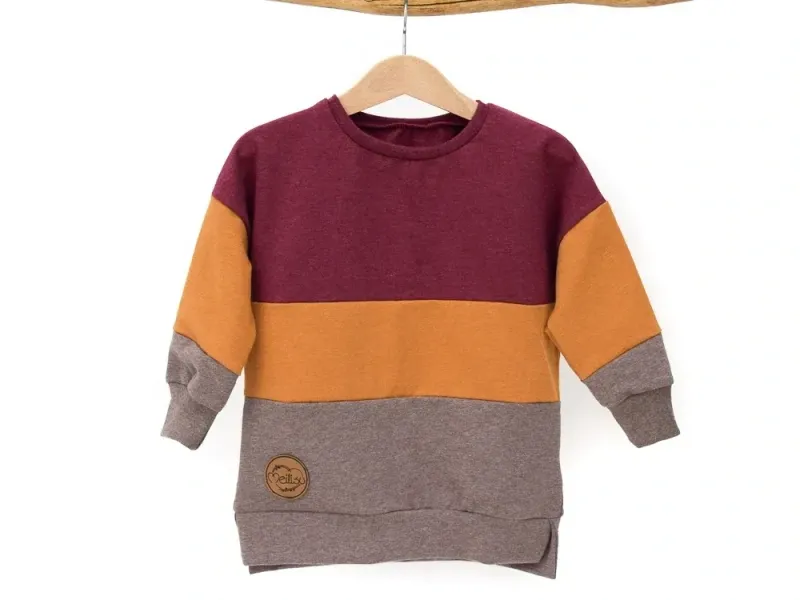 Oversized Pullover | bordeaux senfgelb braun
