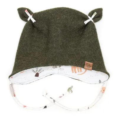 Walkmütze mit Ohren | khaki meliert | Gr. 45-47 cm