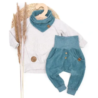 Set | Cord dusty blue | Pullover & Halstuch & Pumphose