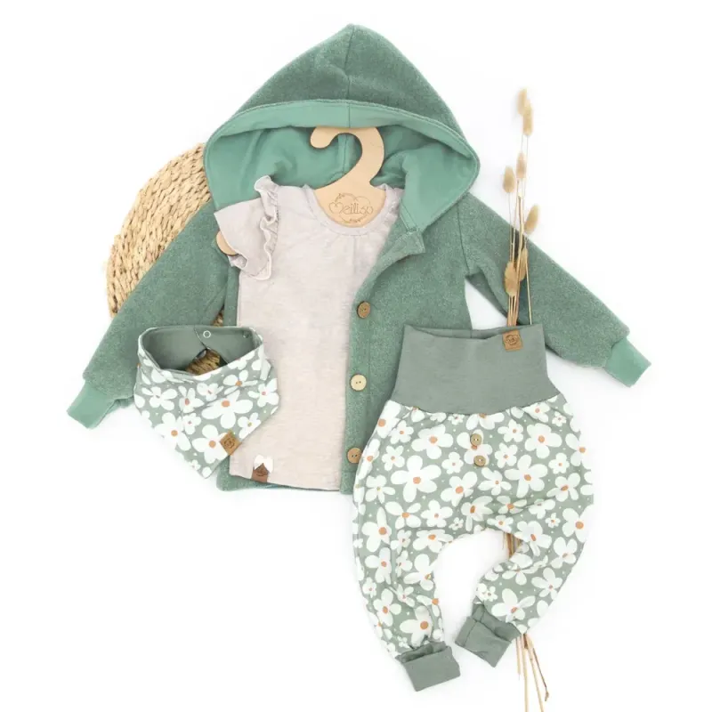 Set | Daisy mint | Fleecejacke & Pumphose & Shirt & Halstuch