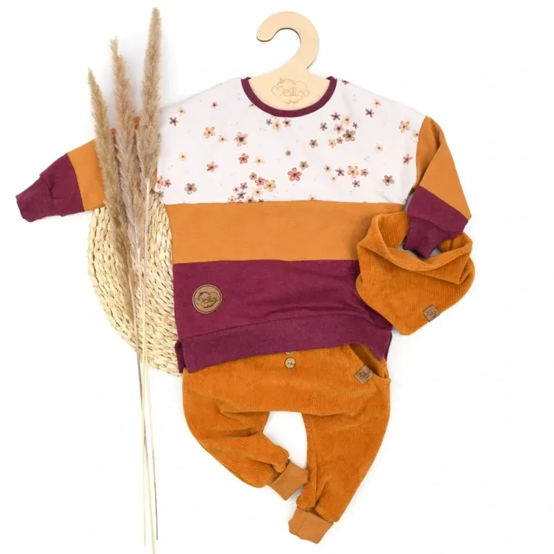 Set | Cord senfgelb | Kleine Bloem | Pullover & Halstuch & Pumphose