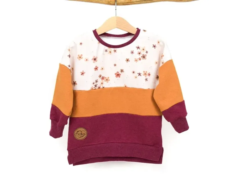 Oversized Pullover | Kleine Bloem senfgelb bordeaux