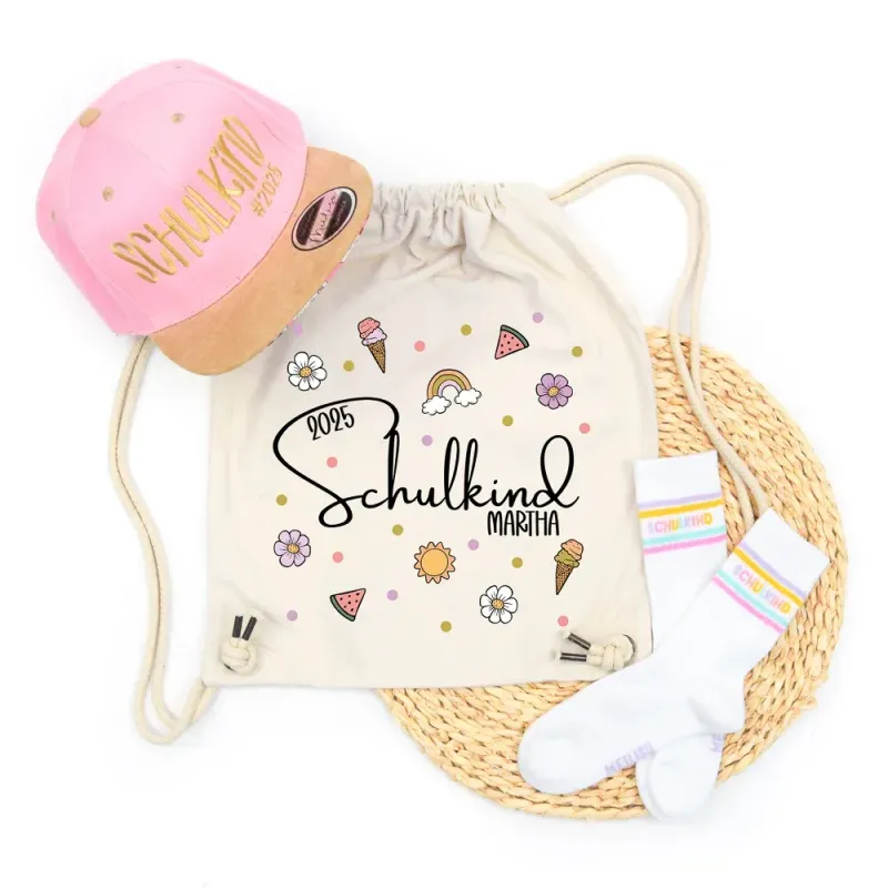 Schulkind Bundle | Mädchen | Cap - Turnbeutel - Socken Schulkind Bundle | Mädchen | Cap - Turnbeutel - Socken