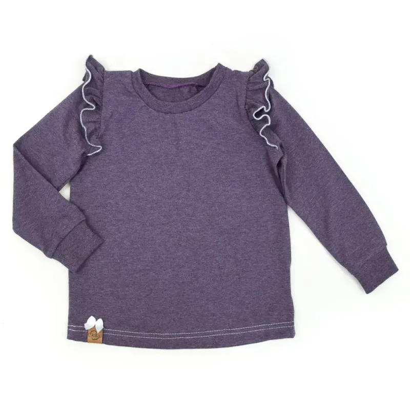 Langarmshirt mit Rüschen | aubergine